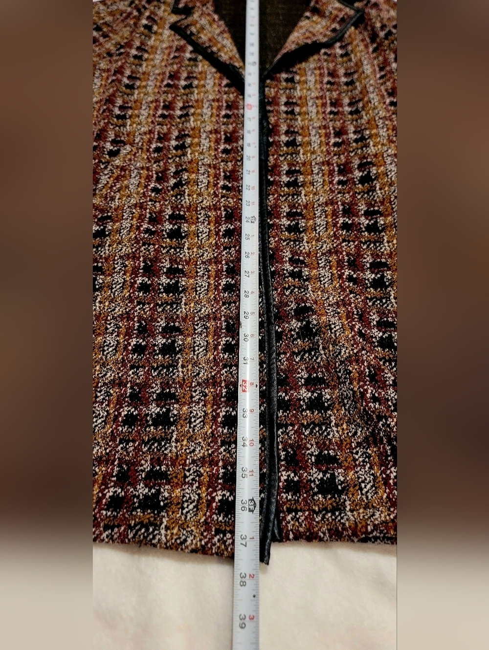 MellowDay Women's Long Tweed Style Jacket With Faux Leather Lining Sz XL - Picture 9 of 12